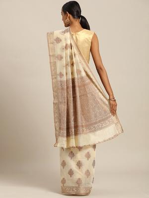 gold print handloom saree with blouse - 17207317 - Standard Image - 2