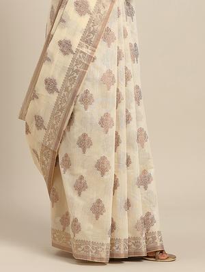 gold print handloom saree with blouse - 17207317 - Standard Image - 3
