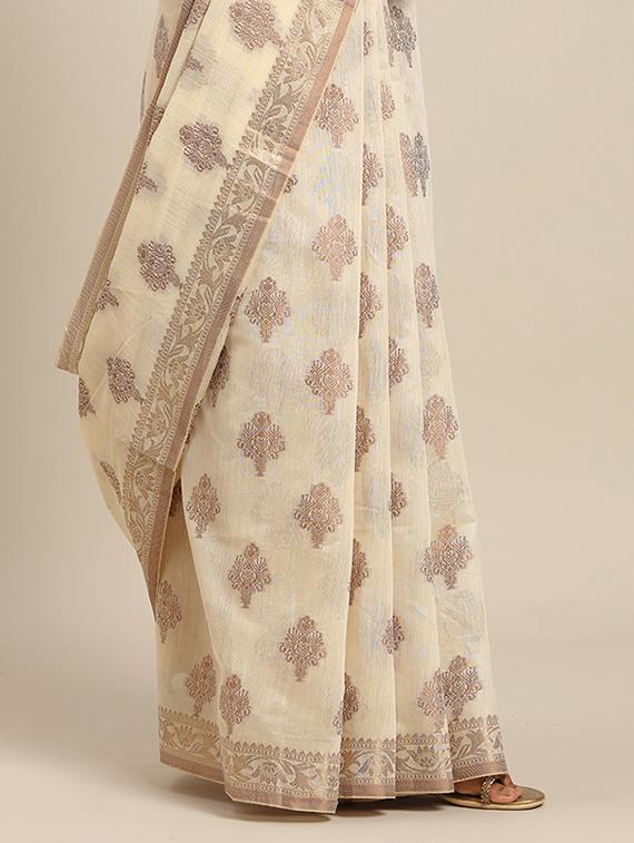 gold print handloom saree with blouse - 17207317 - Zoom Image - 3