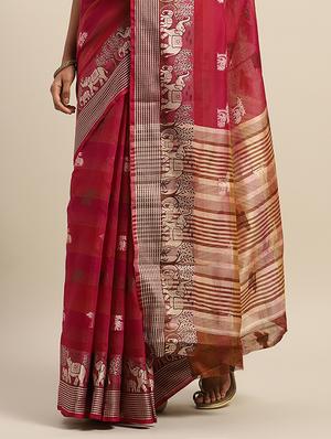 self design handloom saree with blouse - 17207325 - Standard Image - 3