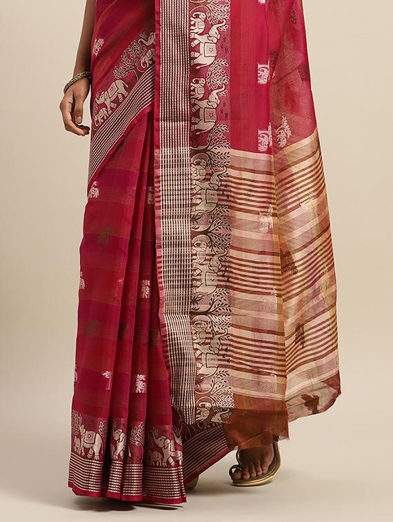 self design handloom saree with blouse - 17207325 - Zoom Image - 3