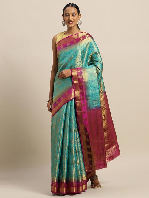solid woven saree with blouse - 17207364 - Standard Image - 1