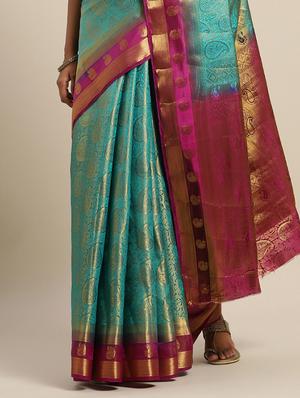 solid woven saree with blouse - 17207364 - Standard Image - 3