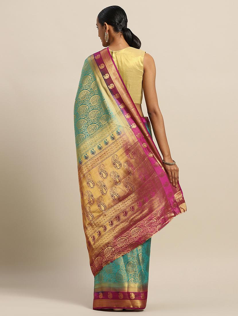 solid woven saree with blouse - 17207364 - Zoom Image - 2