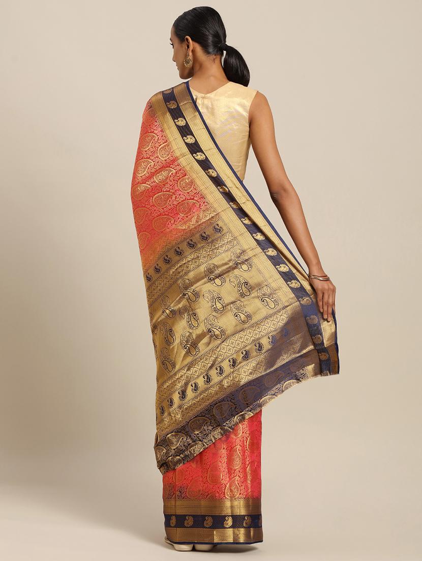 solid woven saree with blouse - 17207365 - Zoom Image - 2