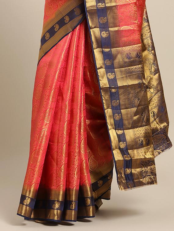solid woven saree with blouse - 17207365 - Zoom Image - 3