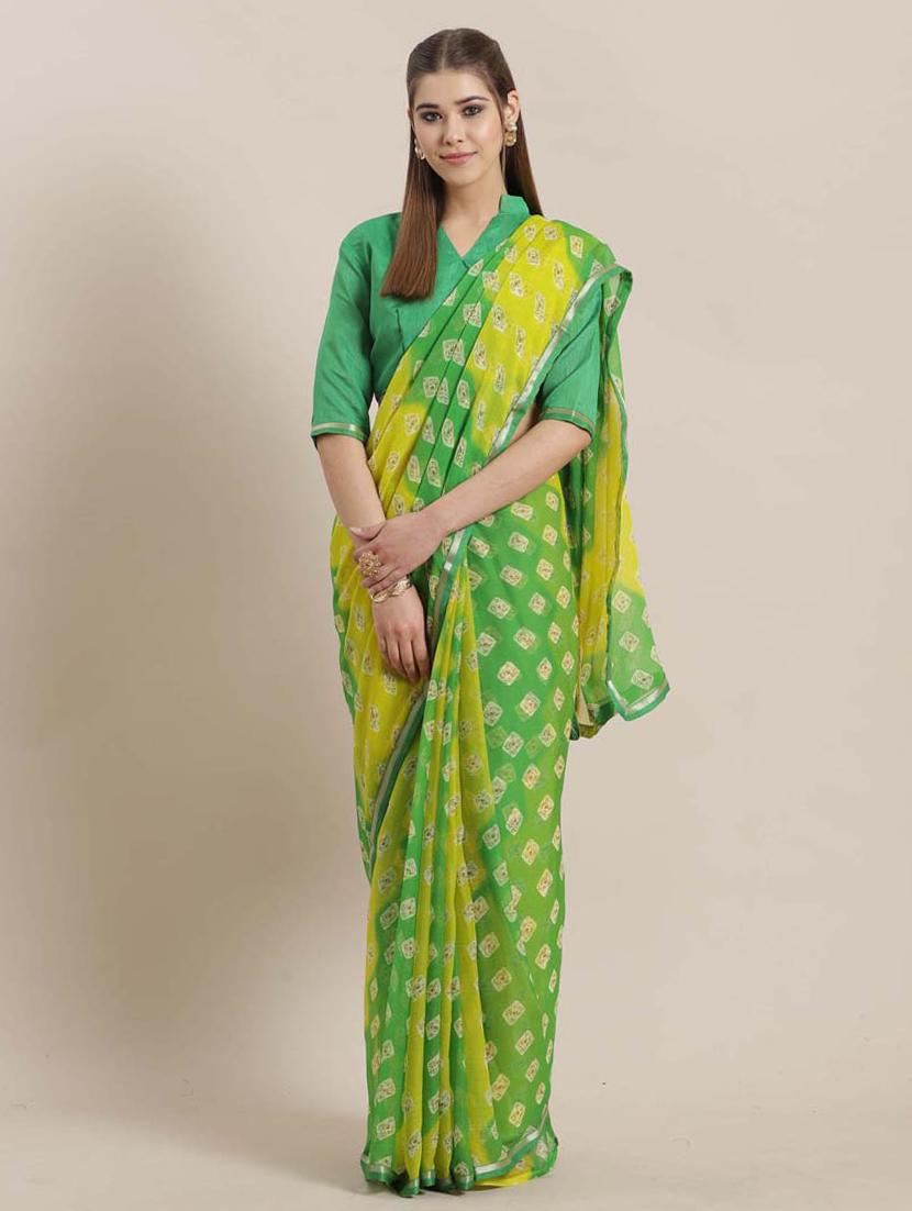 bandhani printed saree with blouse - 17207679 - Zoom Image - 1