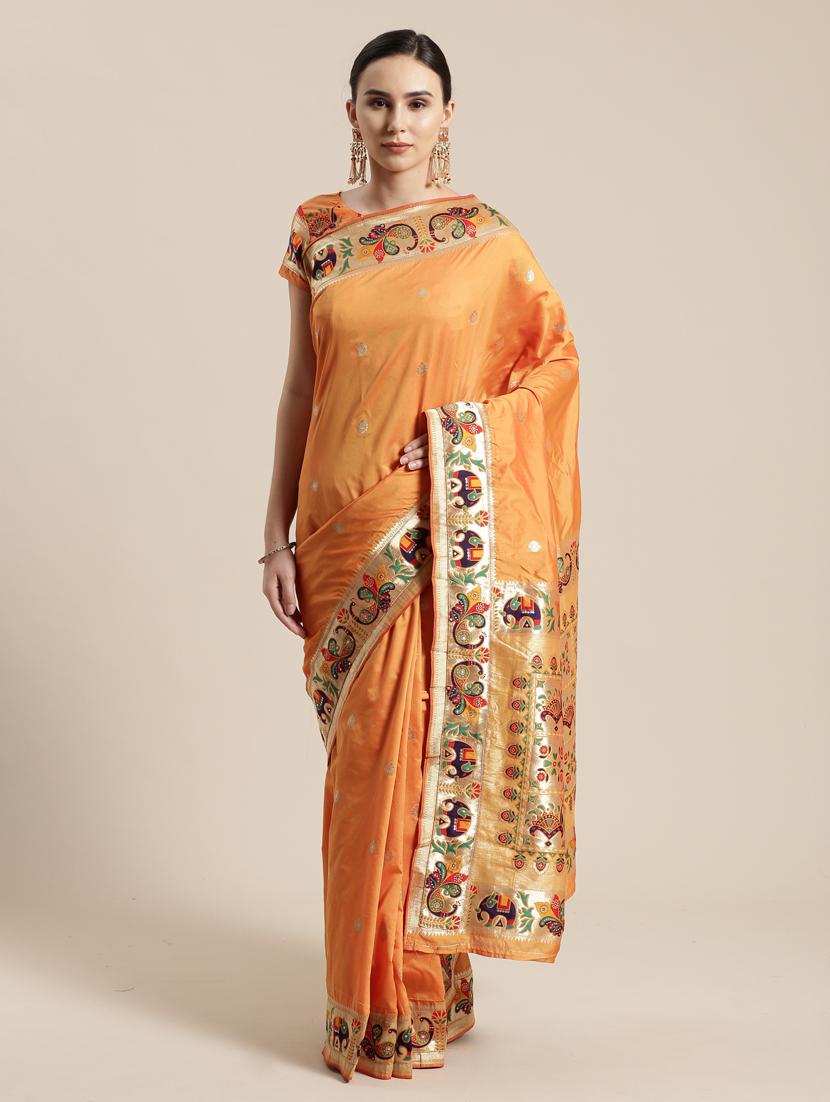 bordered woven saree with blouse - 17207711 - Zoom Image - 1
