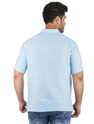 light blue solid khadi cotton short kurta - 17207748 - Standard Image - 3