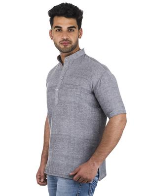 grey solid khadi cotton short kurta - 17207749 - Standard Image - 2