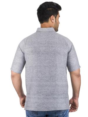 grey solid khadi cotton short kurta - 17207749 - Standard Image - 3