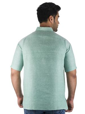 green solid khadi cotton short kurta - 17207750 - Standard Image - 3