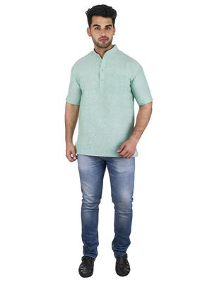 green solid khadi cotton short kurta - 17207750 - Standard Image - 4