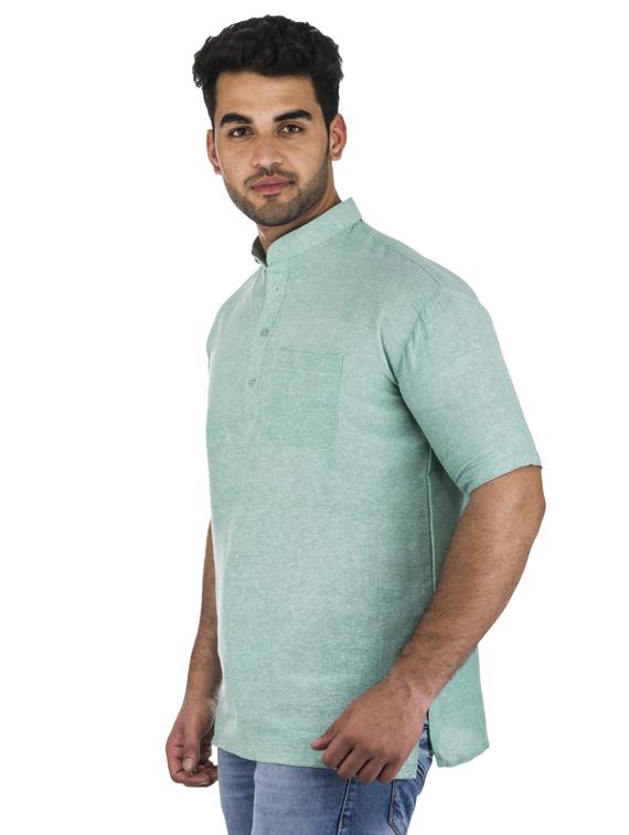 green solid khadi cotton short kurta - 17207750 - Zoom Image - 2