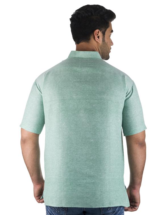 green solid khadi cotton short kurta - 17207750 - Zoom Image - 3