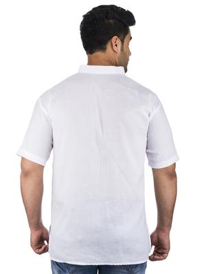 white solid khadi cotton short kurta - 17207752 - Standard Image - 3