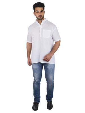 white solid khadi cotton short kurta - 17207752 - Standard Image - 4