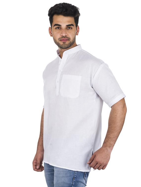 white solid khadi cotton short kurta - 17207752 - Zoom Image - 2