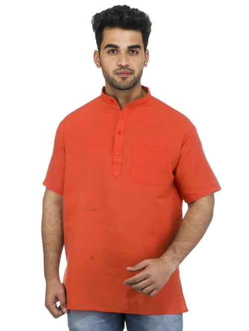 orange solid khadi cotton short kurta - 17207753 -  Standard Image - 0