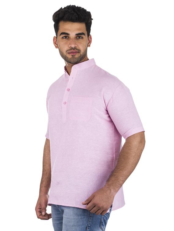 pink solid khadi cotton short kurta - 17207754 - Zoom Image - 2