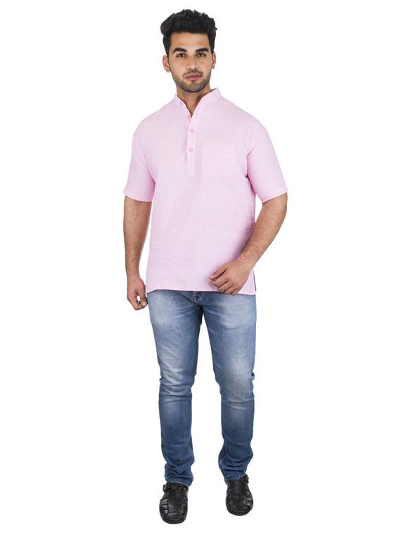 pink solid khadi cotton short kurta - 17207754 - Zoom Image - 4