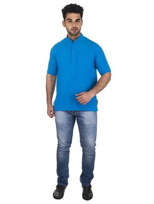 blue solid khadi cotton short kurta - 17207757 - Standard Image - 4