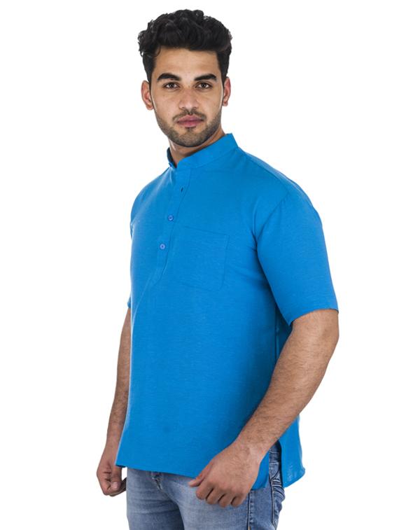 blue solid khadi cotton short kurta - 17207757 - Zoom Image - 2