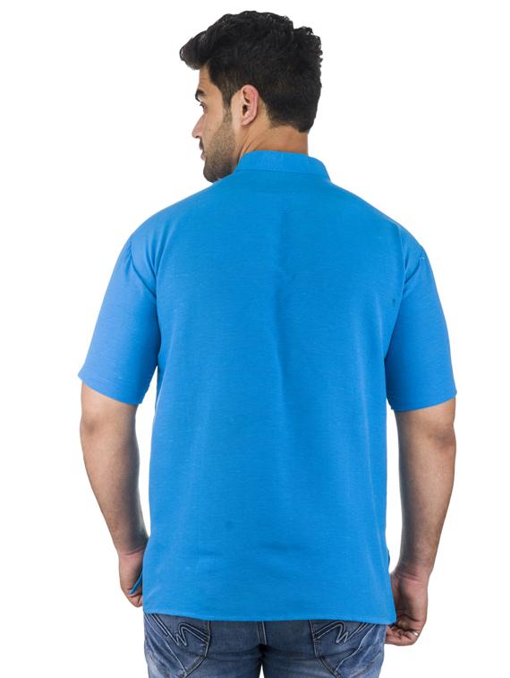 blue solid khadi cotton short kurta - 17207757 - Zoom Image - 3