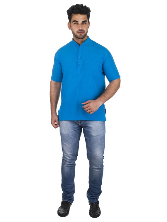 blue solid khadi cotton short kurta - 17207757 - Zoom Image - 4