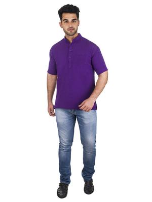 purple solid khadi cotton short kurta - 17207760 - Standard Image - 4