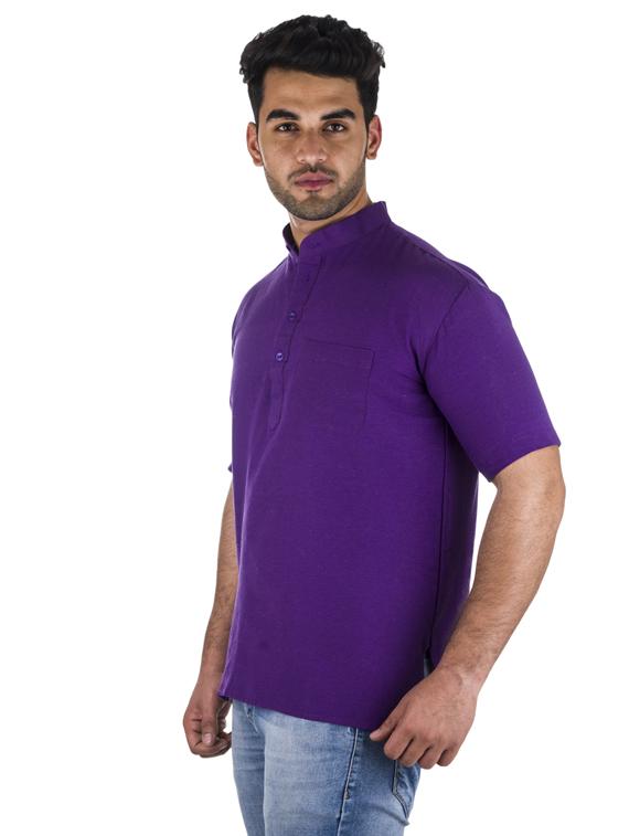 purple solid khadi cotton short kurta - 17207760 - Zoom Image - 2