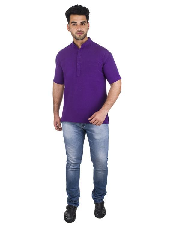 purple solid khadi cotton short kurta - 17207760 - Zoom Image - 4