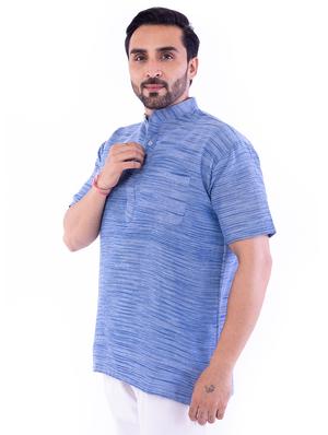 blue melange short kurta - 17207761 - Standard Image - 2