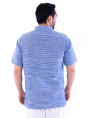 blue melange short kurta - 17207761 - Standard Image - 3