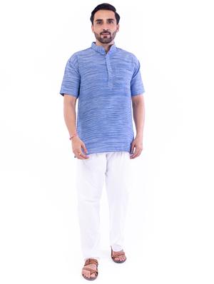 blue melange short kurta - 17207761 - Standard Image - 4