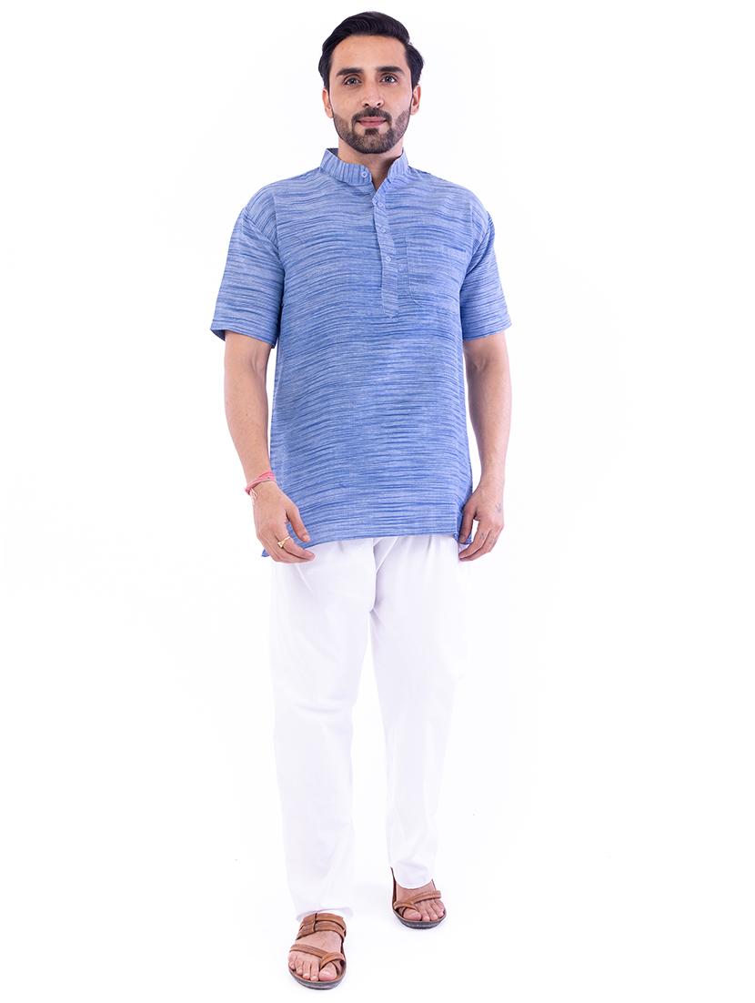 blue melange short kurta - 17207761 - Zoom Image - 4