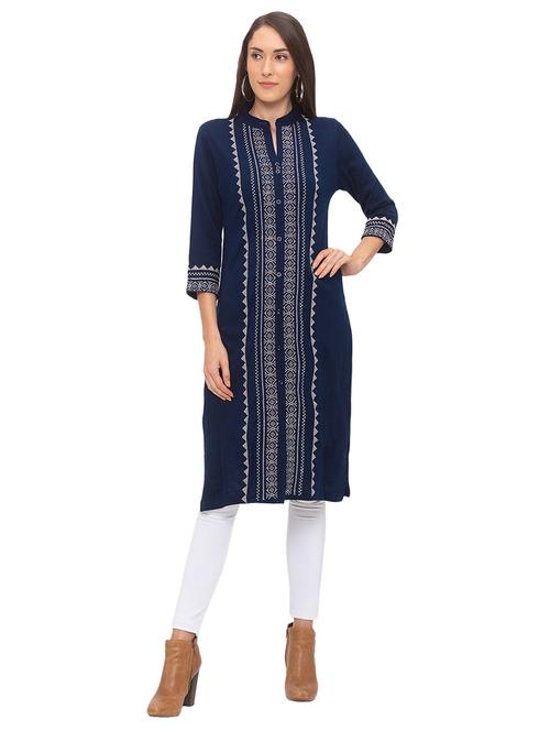 printed straight woolen kurta - 17208593 - Standard Image - 1