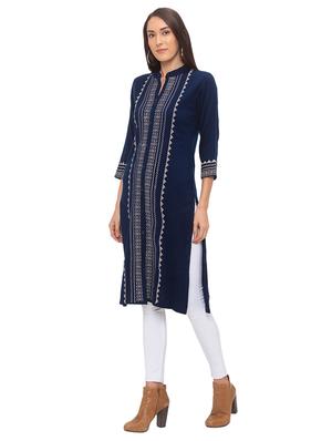 printed straight woolen kurta - 17208593 - Standard Image - 2