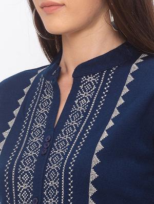 printed straight woolen kurta - 17208593 - Standard Image - 4