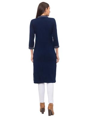 printed straight woolen kurta - 17208596 - Standard Image - 3