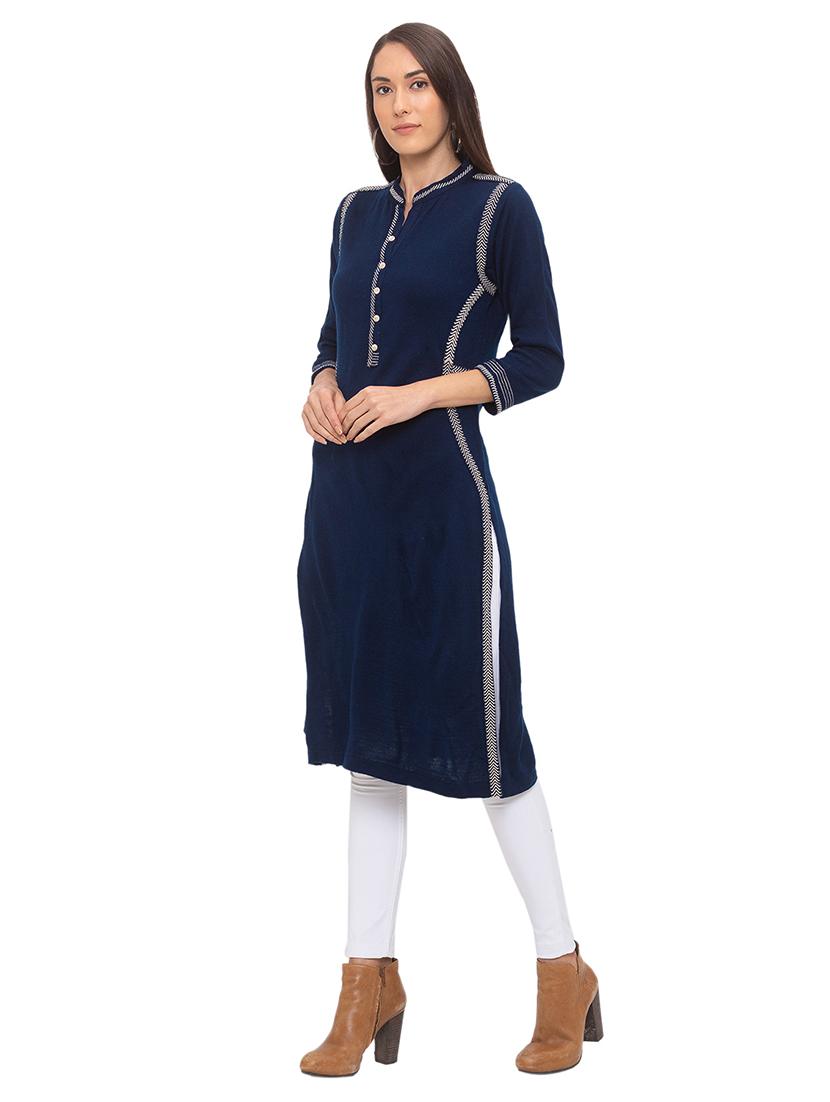 printed straight woolen kurta - 17208596 - Zoom Image - 2