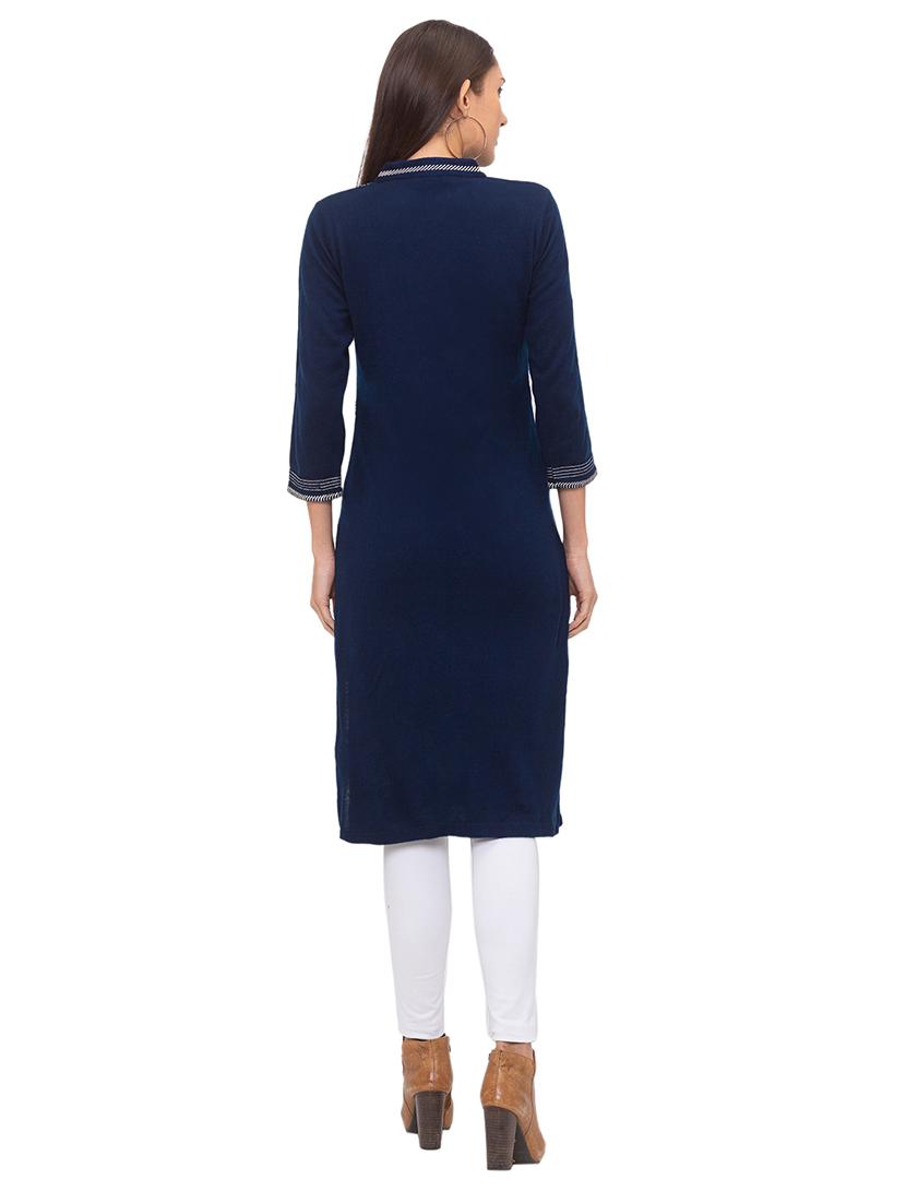 printed straight woolen kurta - 17208596 - Zoom Image - 3