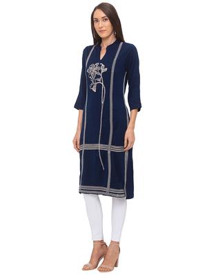 printed straight woolen kurta - 17208597 - Standard Image - 2