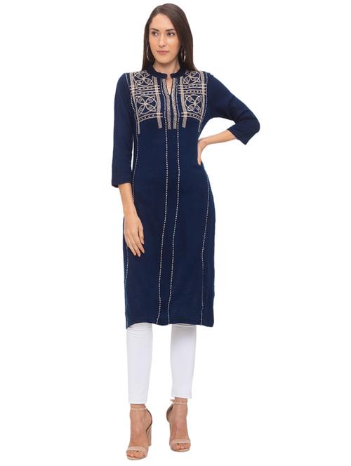 printed straight woolen kurta - 17208599 - Standard Image - 1