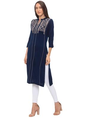 printed straight woolen kurta - 17208599 - Standard Image - 2