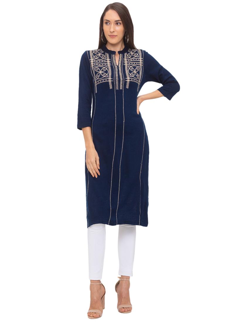 printed straight woolen kurta - 17208599 - Zoom Image - 1