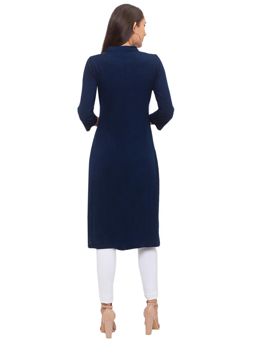 printed straight woolen kurta - 17208599 - Zoom Image - 3