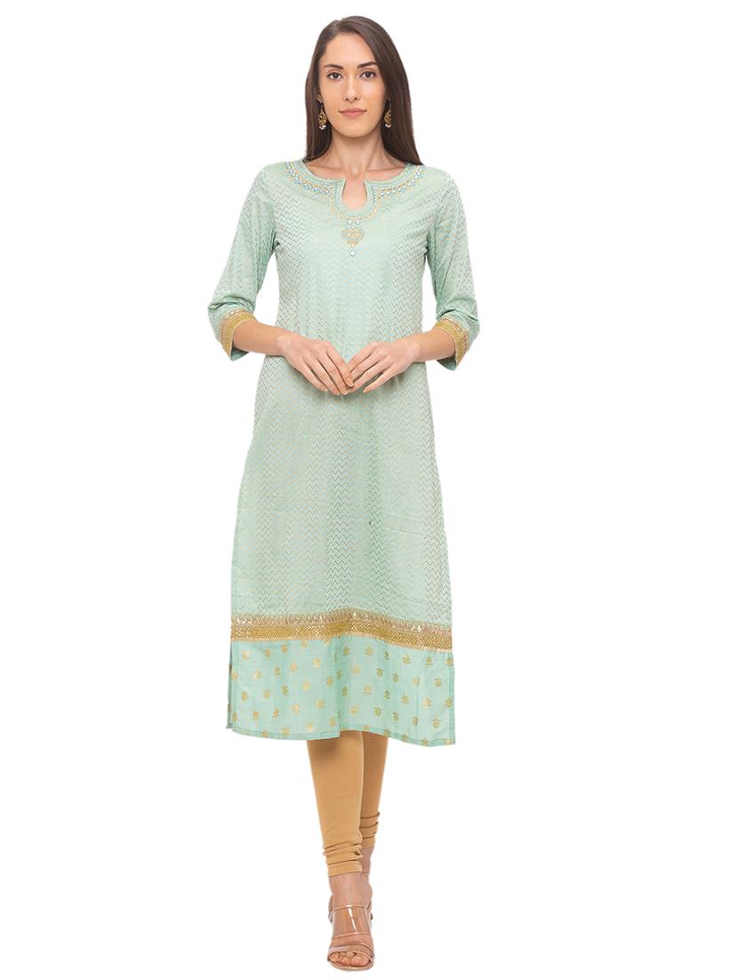 gold print straight kurta - 17208603 - Zoom Image - 1