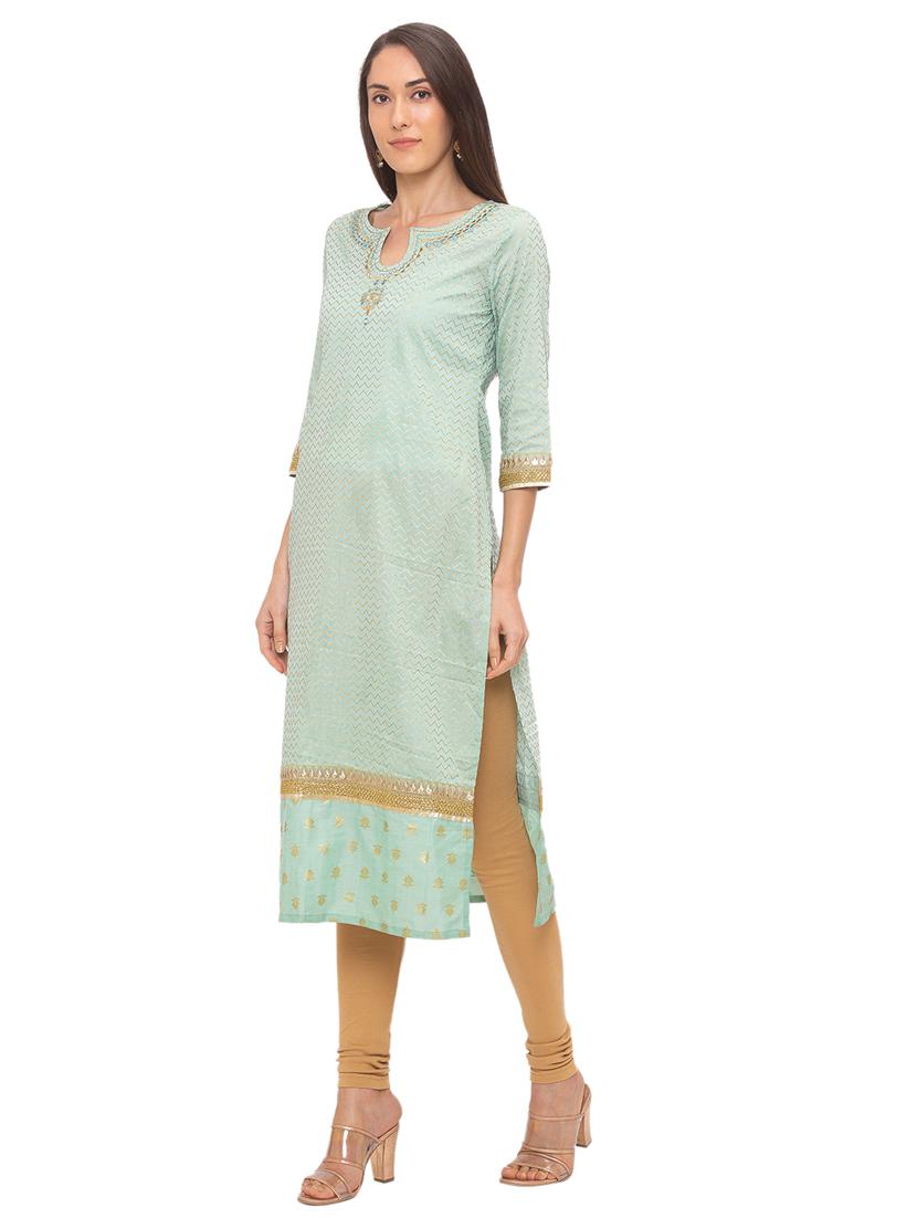 gold print straight kurta - 17208603 - Zoom Image - 2