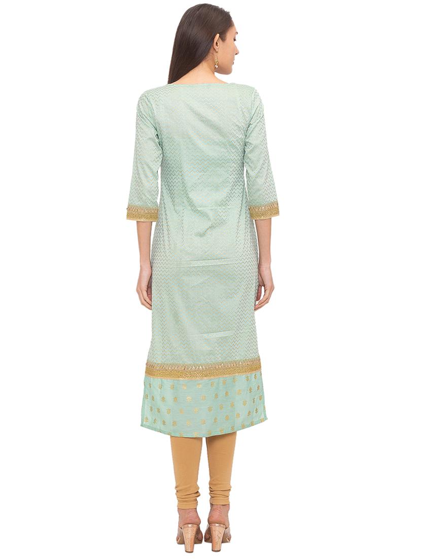 gold print straight kurta - 17208603 - Zoom Image - 3